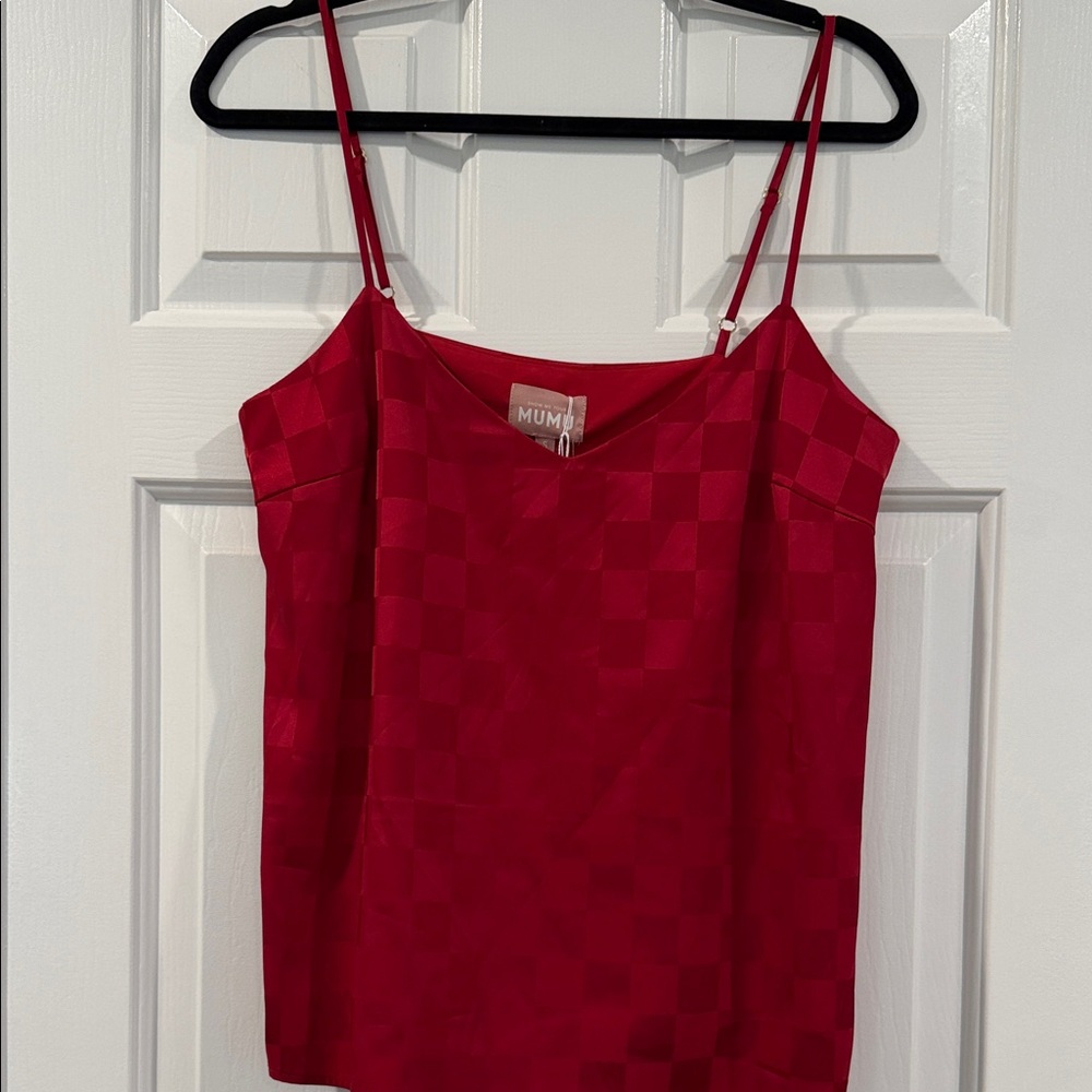 Show me your MUMU• Red Checkered Satin Camisole Top